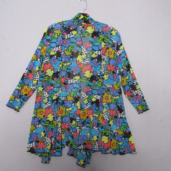 Ali Miles Top Tunic Large Petite Floral Colorful Mesh Lightweight Boho Beachy - Picture 3 of 11
